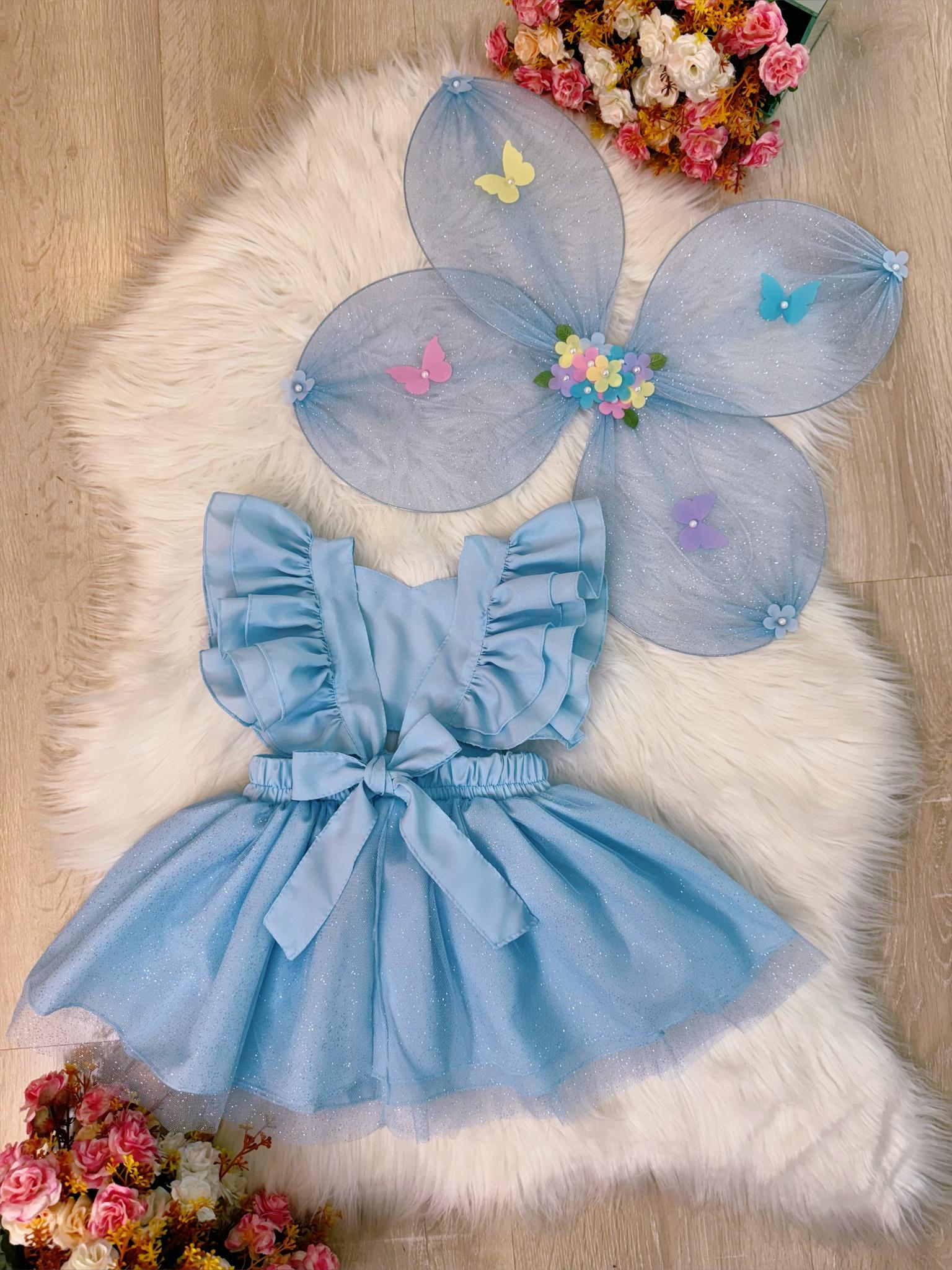 Romper Jardim Encantado Com Asa Azul Bebê Luxo
