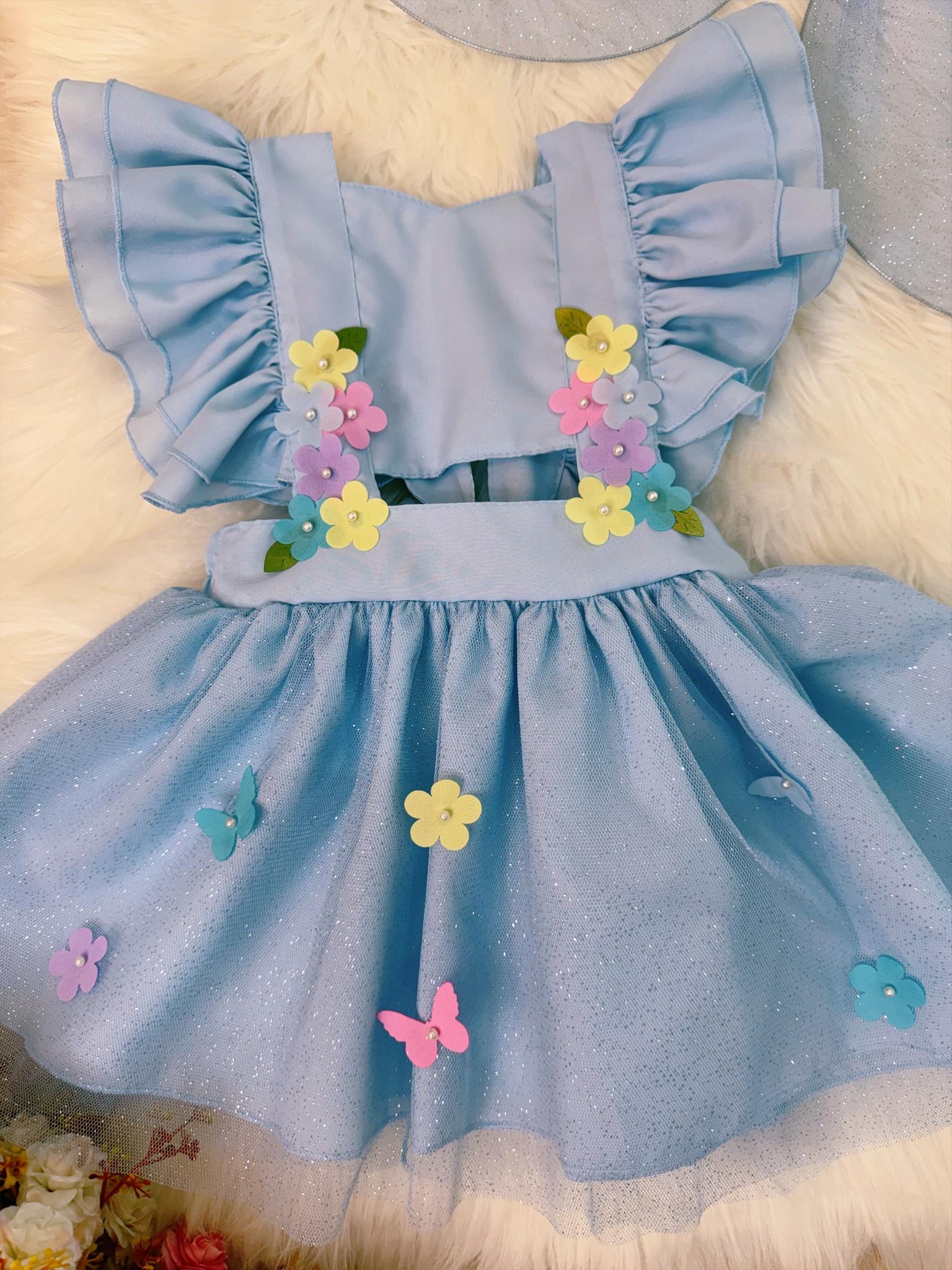 Romper Jardim Encantado Com Asa Azul Bebê Luxo