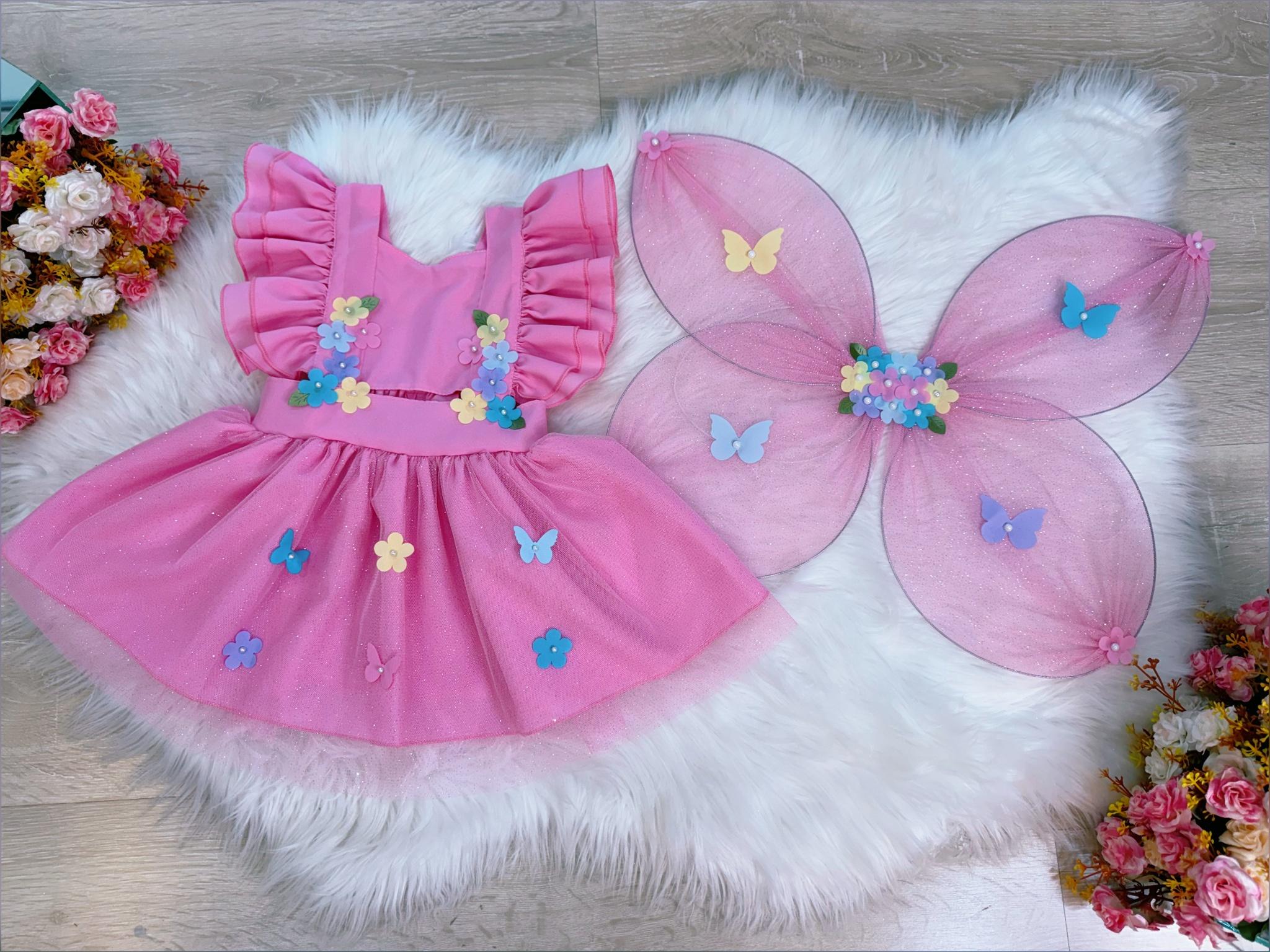 Romper Jardim Encantado Com Asa Rosa Luxo