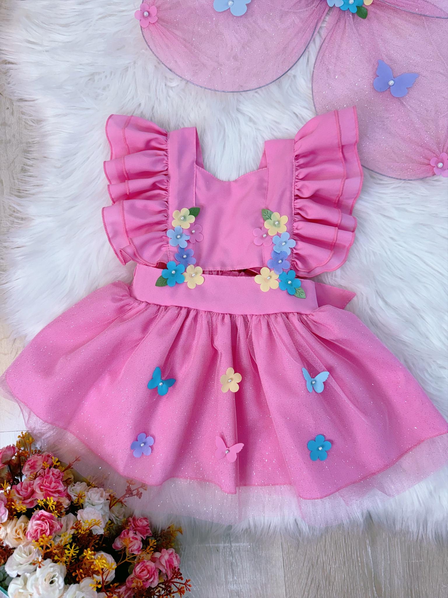 Romper Jardim Encantado Com Asa Rosa Luxo