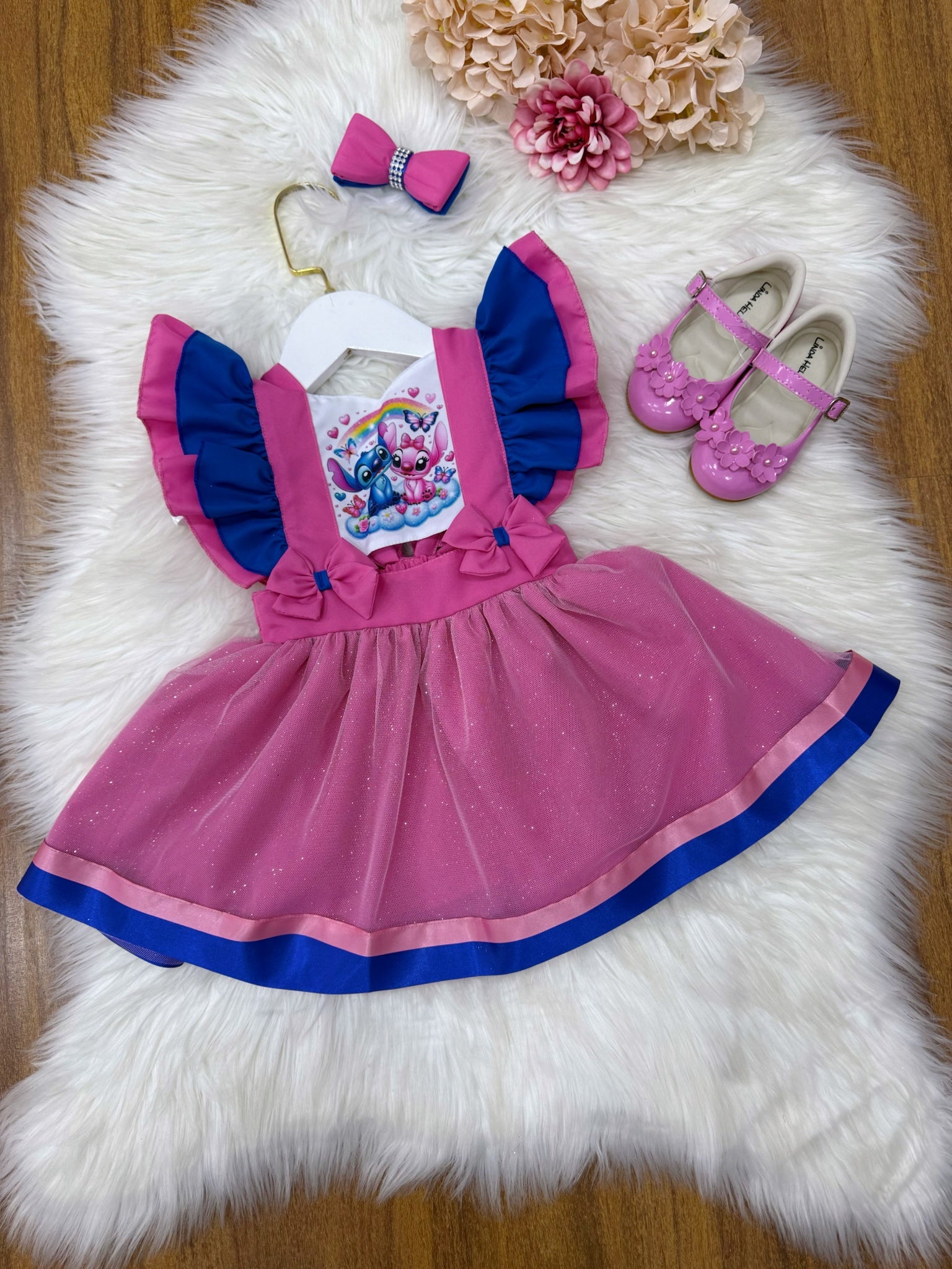 Romper Stitch e Angel Saia Com Glitter Super Luxo