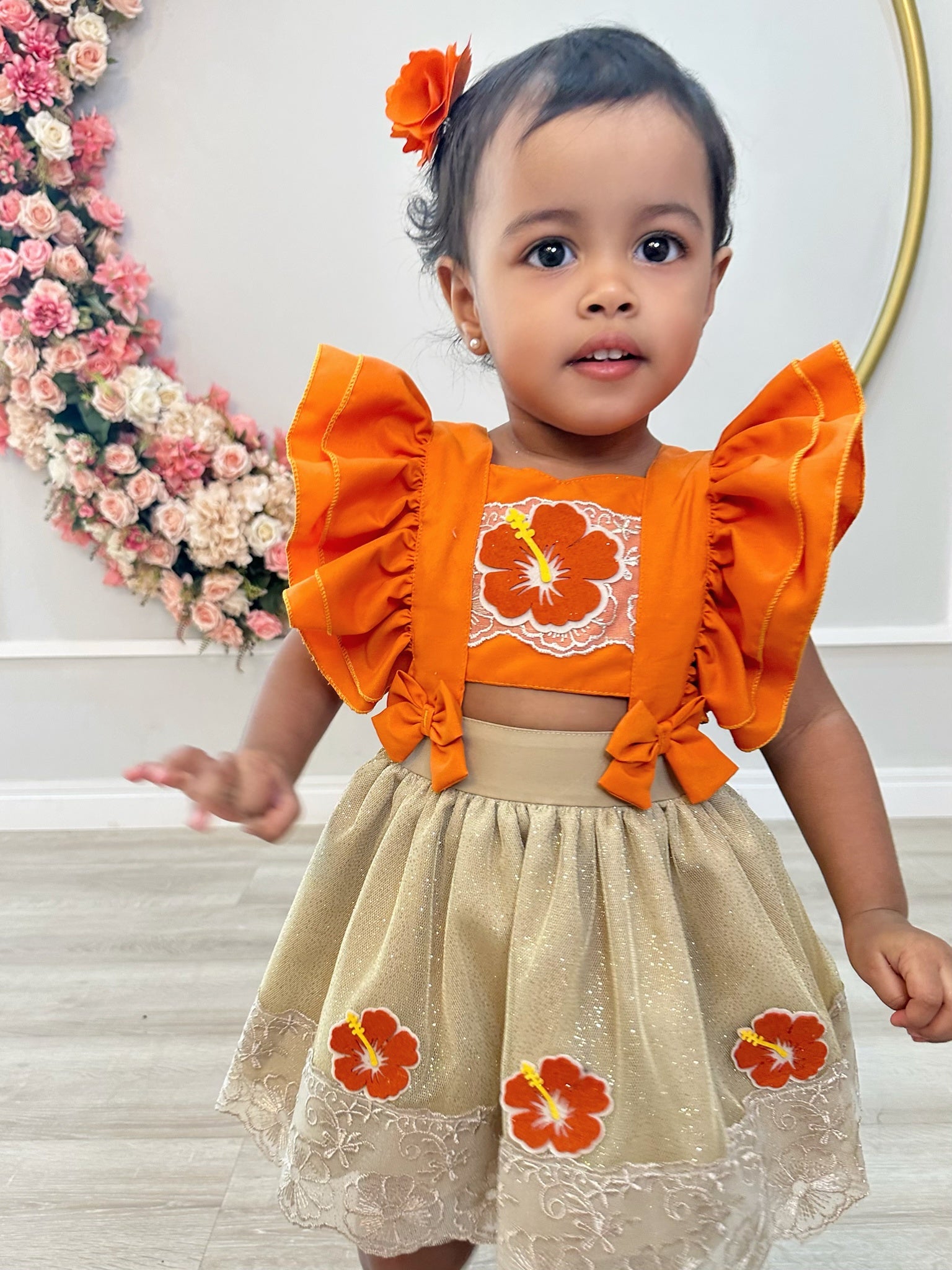 Romper Moana Laranja Glitter Festas Super Luxo