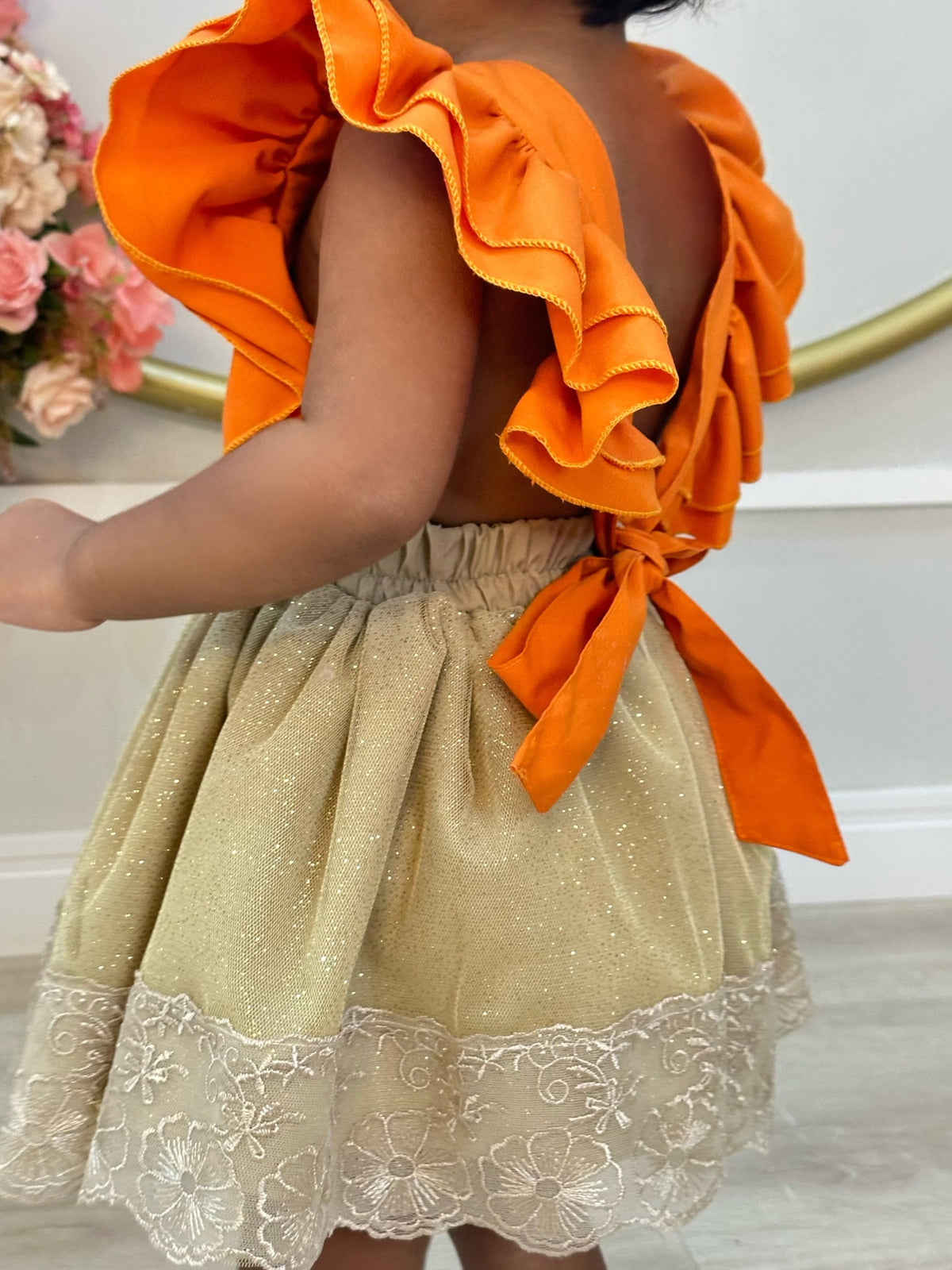 Romper Moana Laranja Glitter Festas Super Luxo
