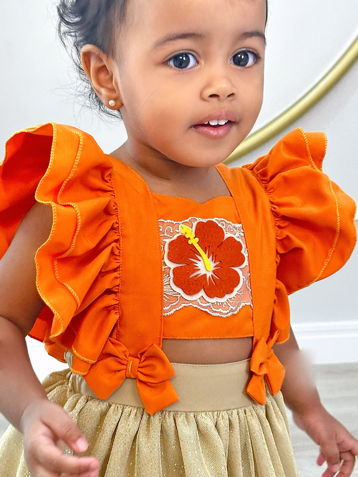 Romper Moana Laranja Glitter Festas Super Luxo