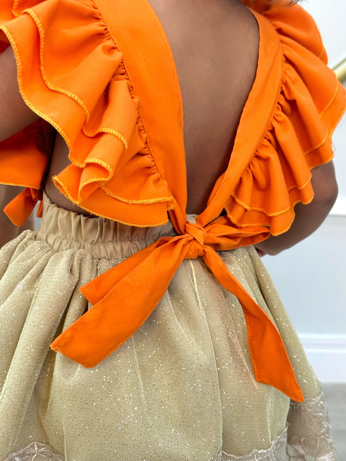 Romper Moana Laranja Glitter Festas Super Luxo