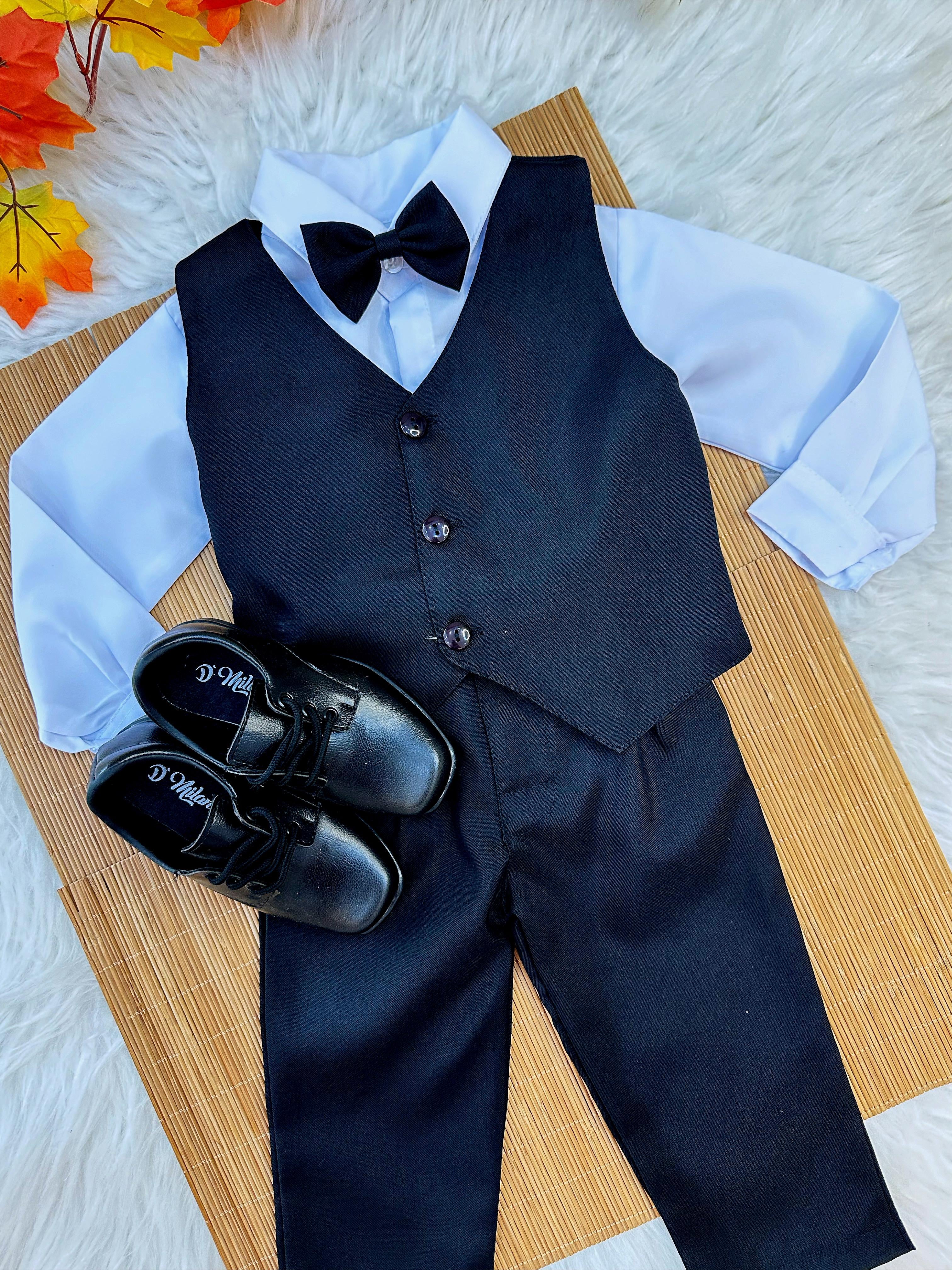 Conjunto Infantil Camisa Branca Calça Colete e Gravata Preto
