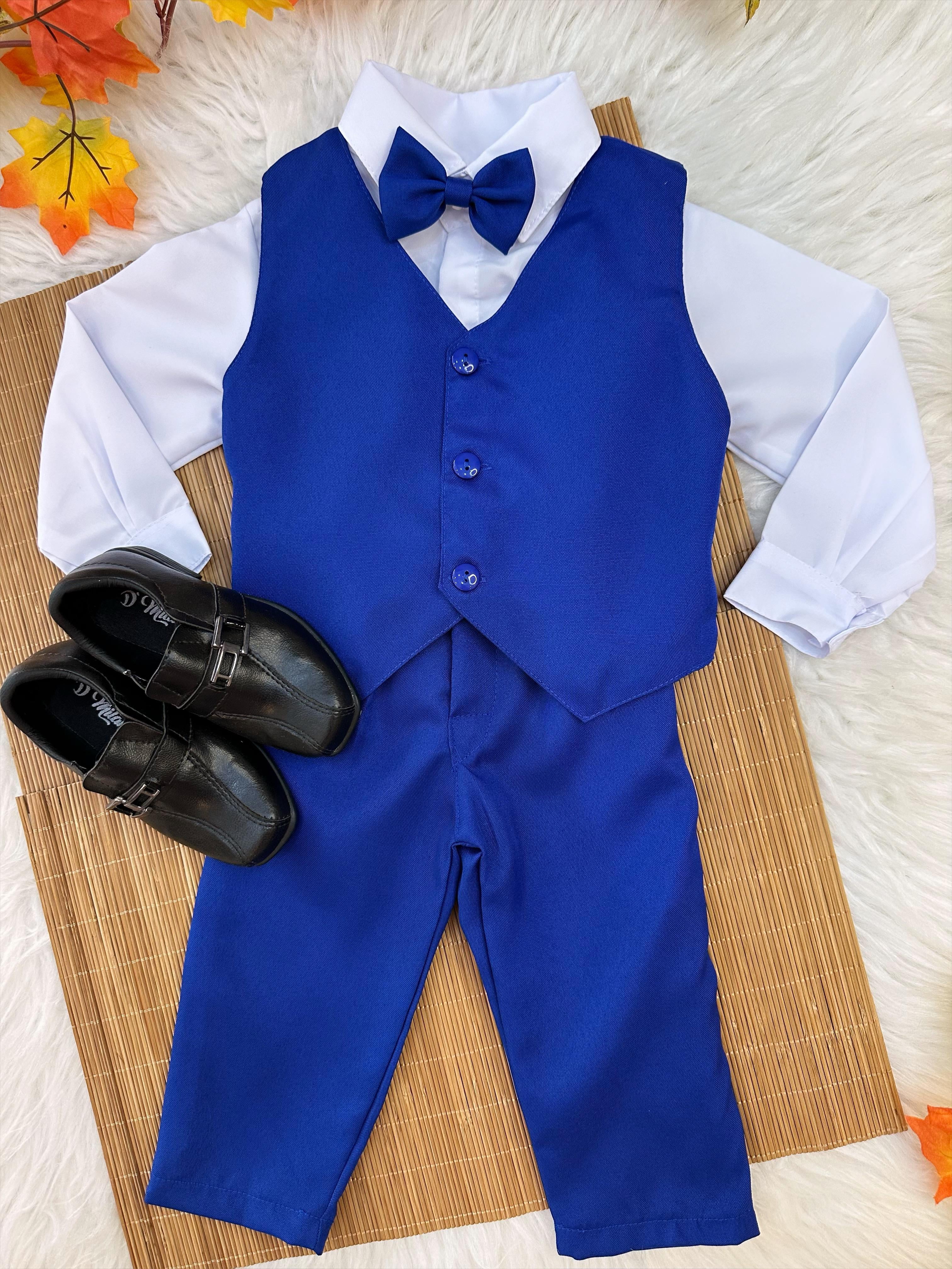 Conjunto Infantil Camisa Branca Calça Colete Grav. Azul Royal