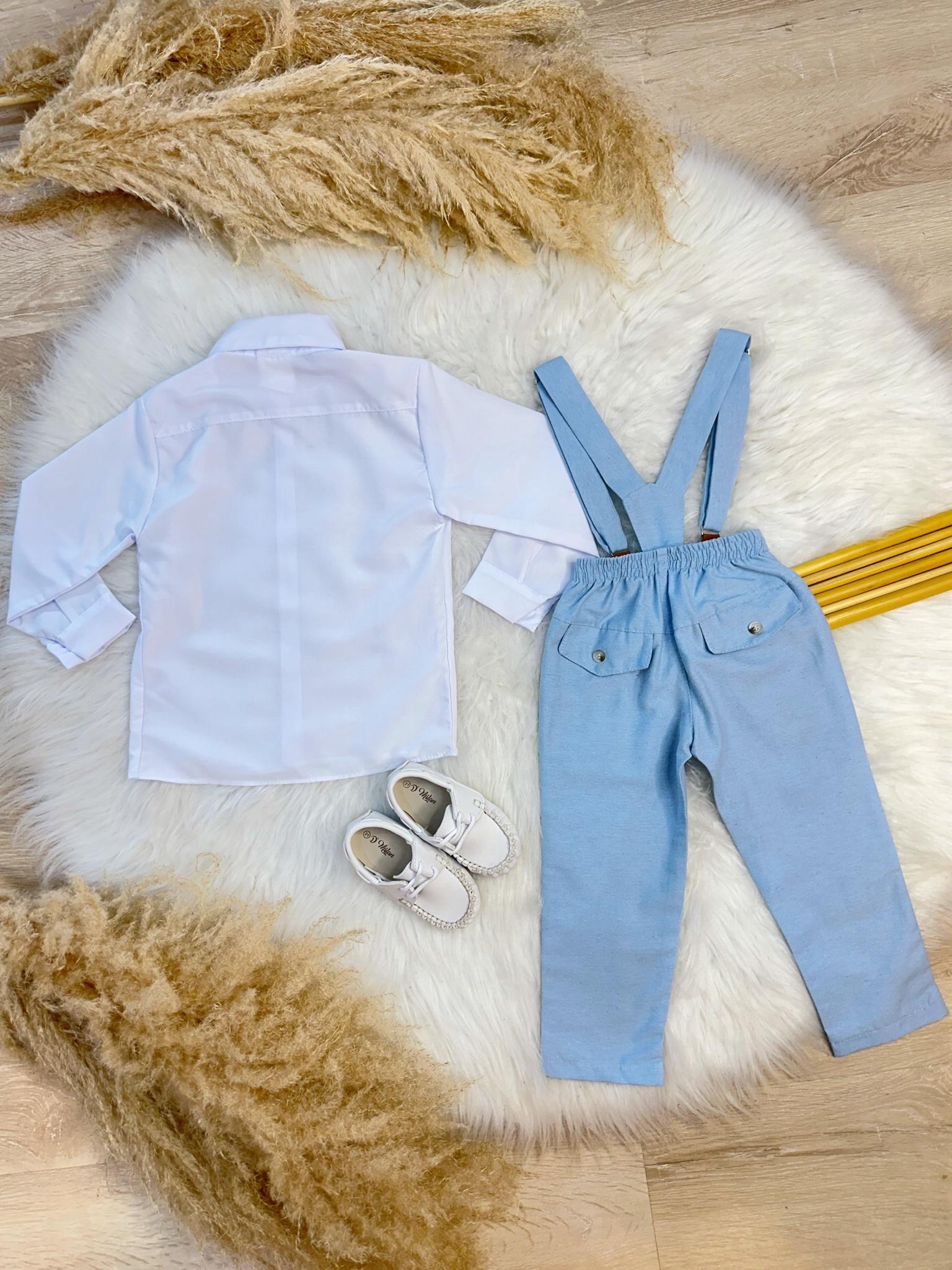 Conjunto Social Camisa Calça Gravata e Susp. Azul Claro