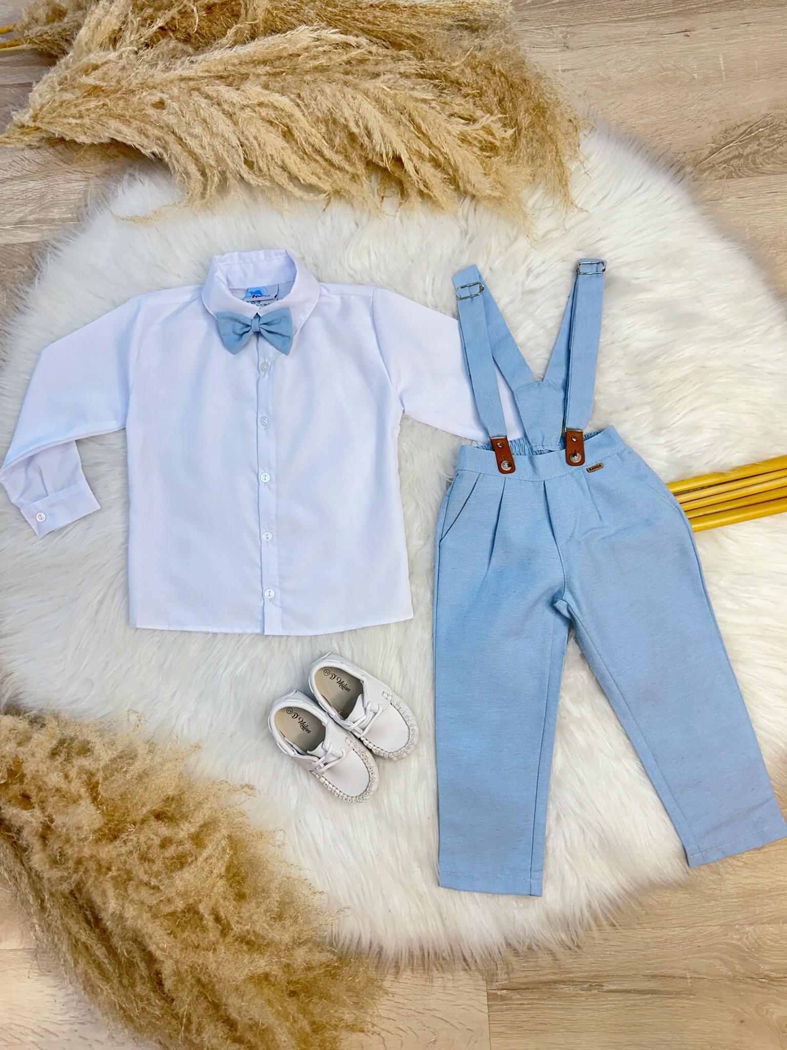 Conjunto Social Camisa Calça Gravata e Susp. Azul Claro