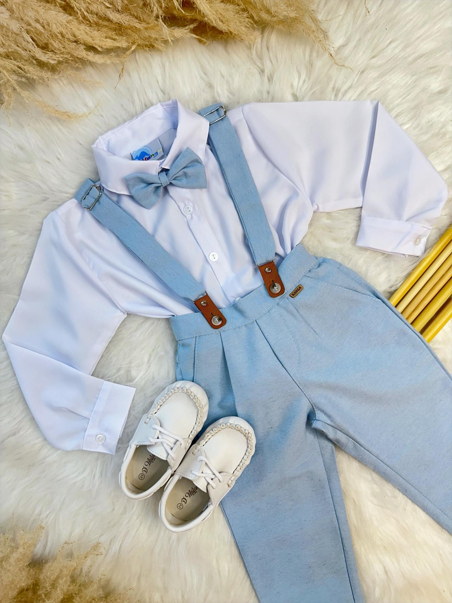 Conjunto Social Camisa Calça Gravata e Susp. Azul Claro