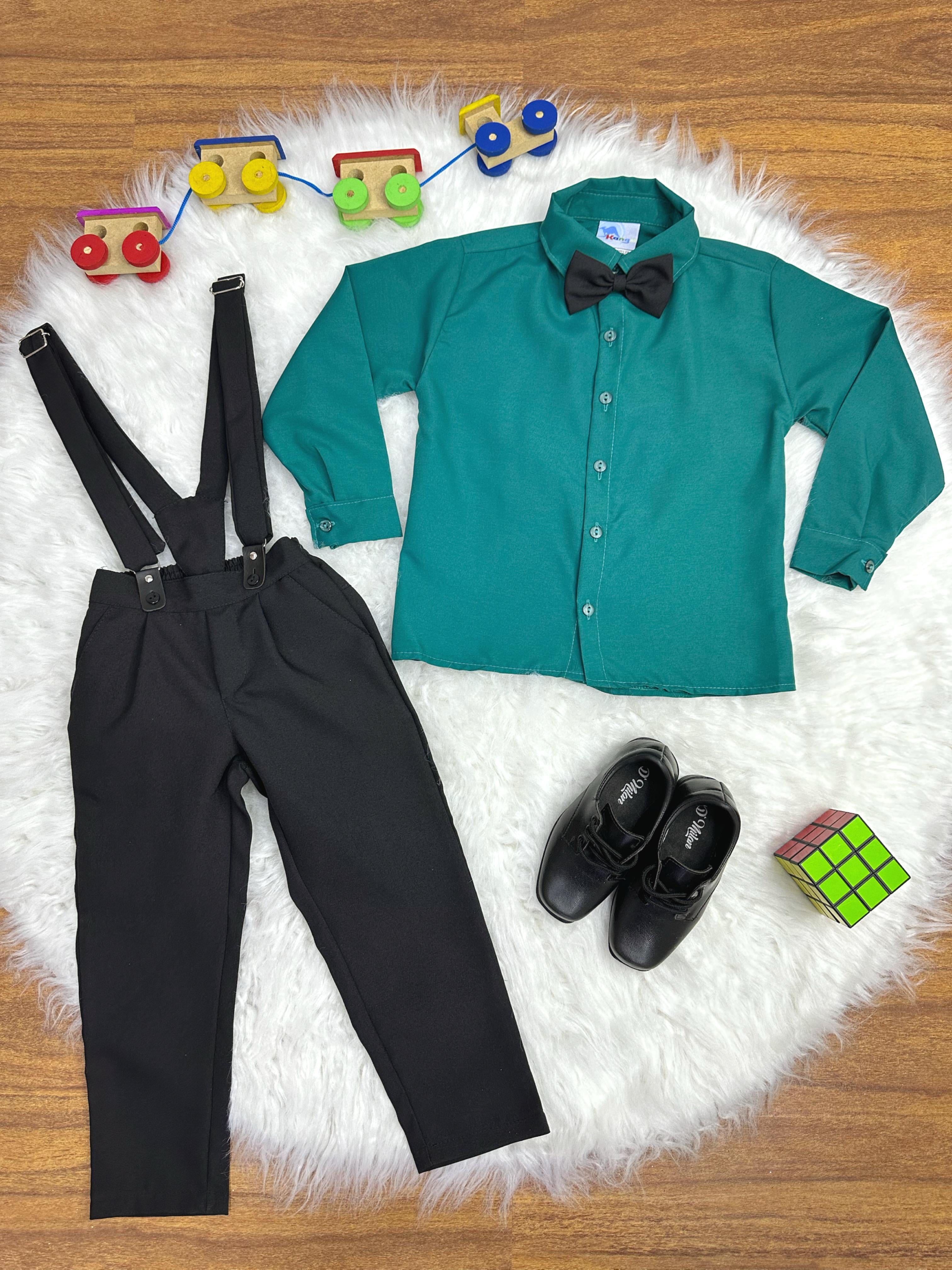 Conjunto Social Camisa Calça Gravata e Susp. Verde Escuro