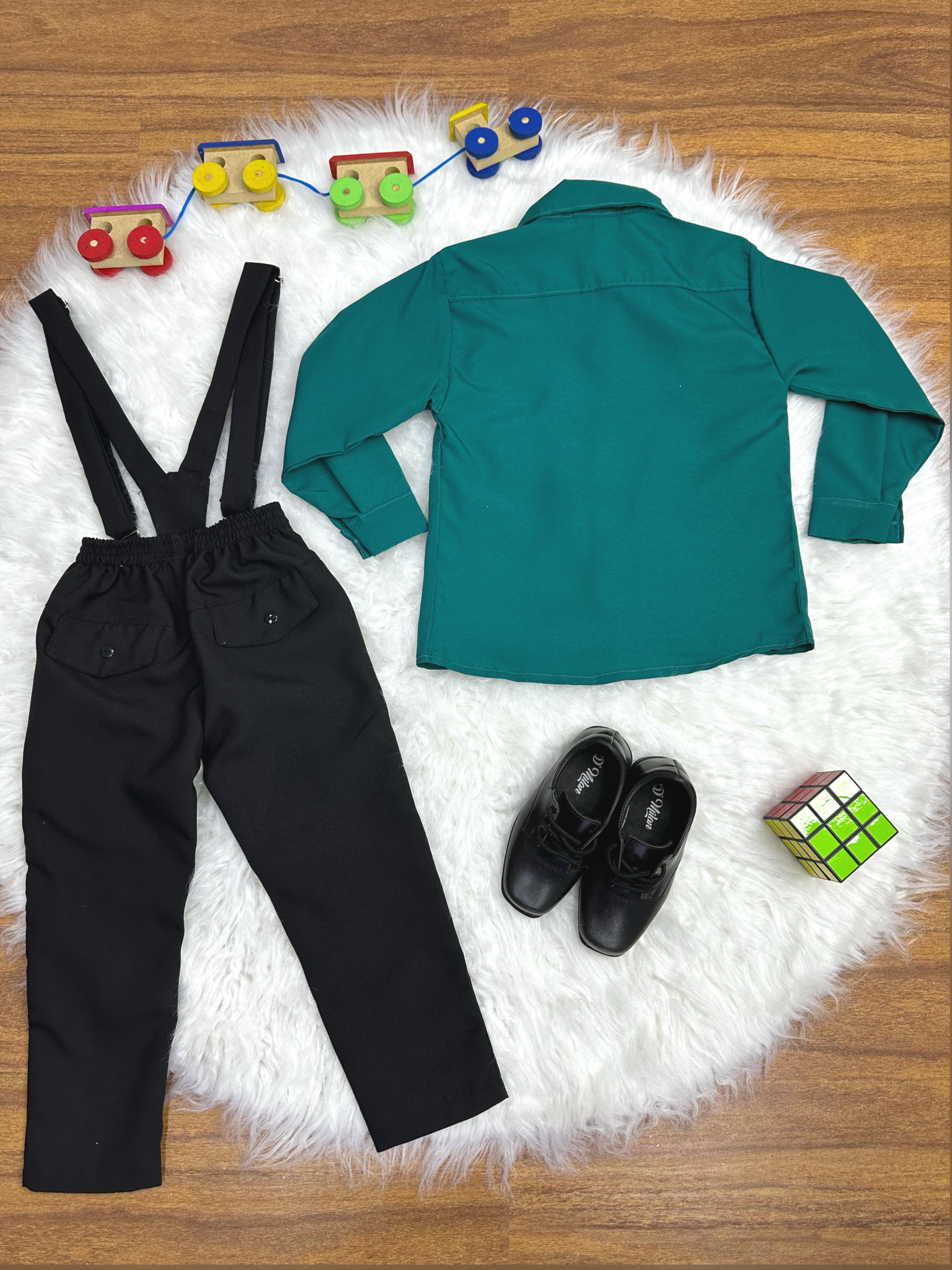 Conjunto Social Camisa Calça Gravata e Susp. Verde Escuro