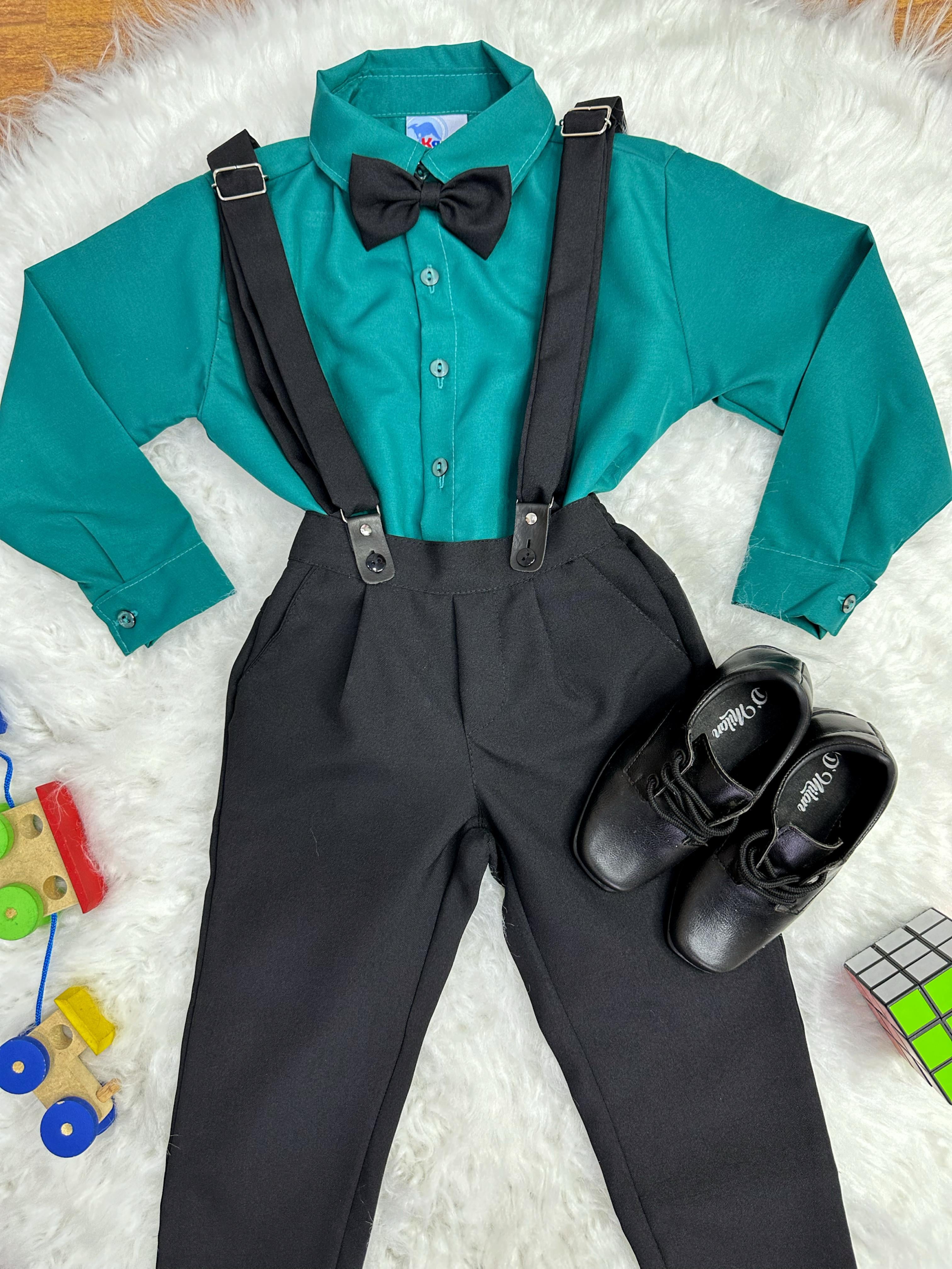 Conjunto Social Camisa Calça Gravata e Susp. Verde Escuro