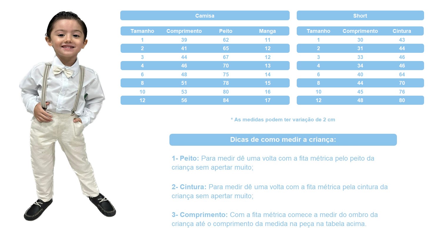 Conjunto Social Camisa Gravata Short Com Suspensório Bege