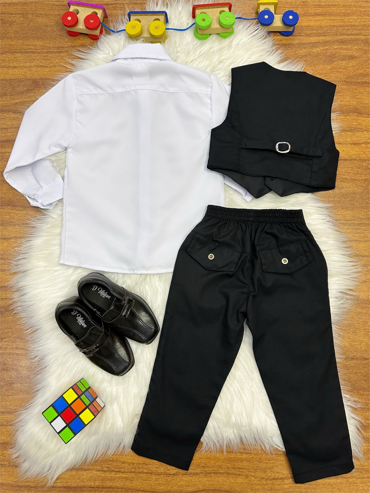 Conjunto Social Pajem Camisa Branca Calça Gravata e Colete Preto