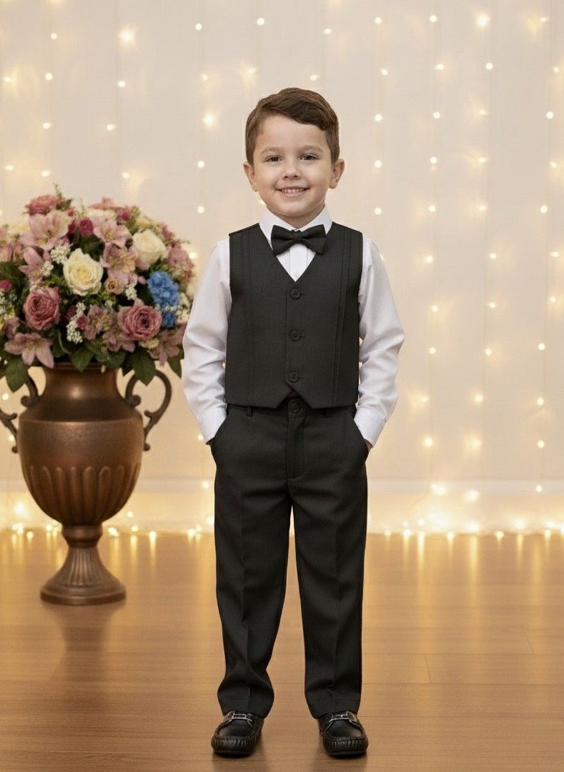 Conjunto Social Pajem Camisa Branca com Calça e Colete Preto