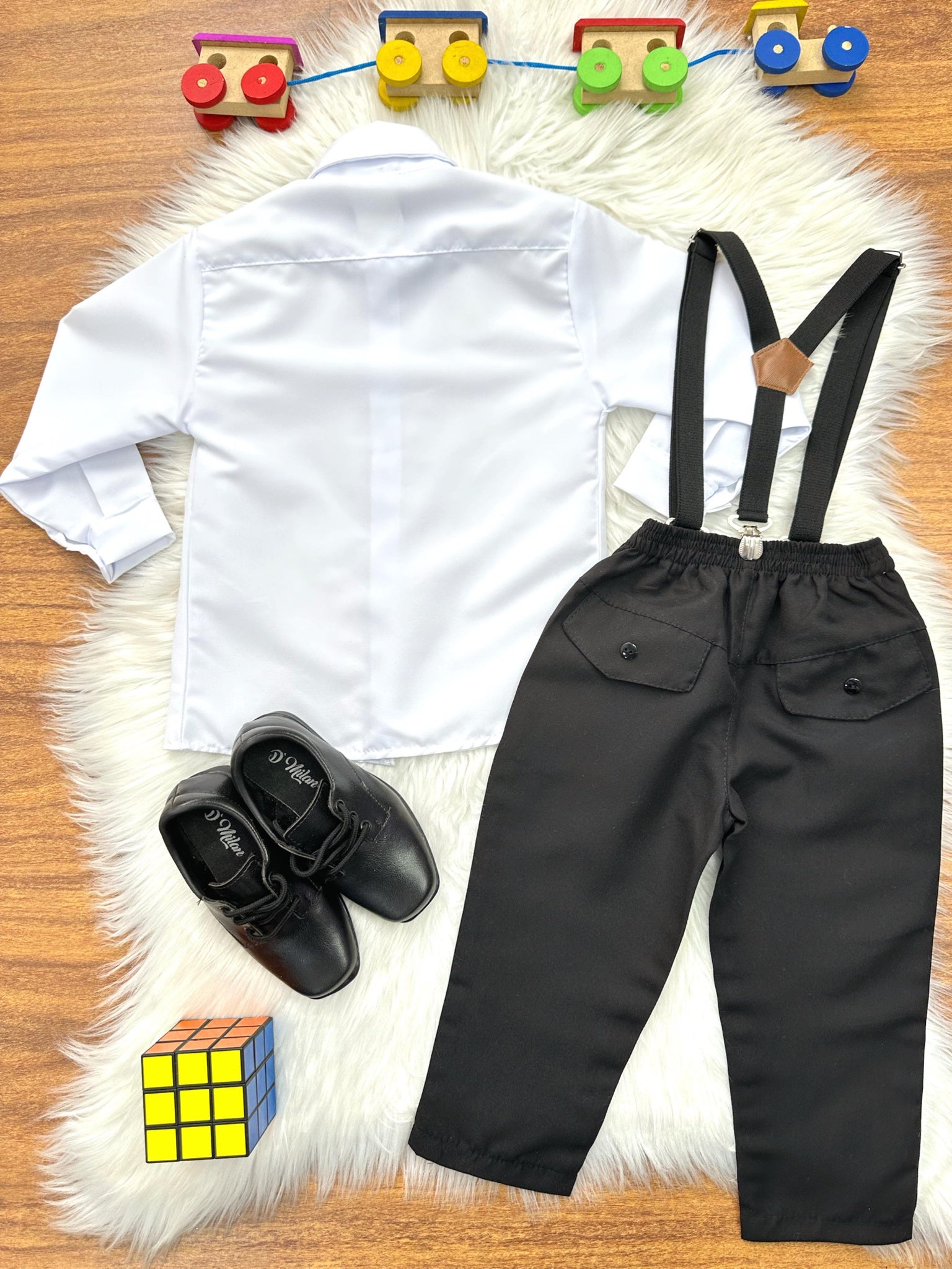 Conjunto Social Pajem Camisa Branco Calça Gravata Susp. Preto