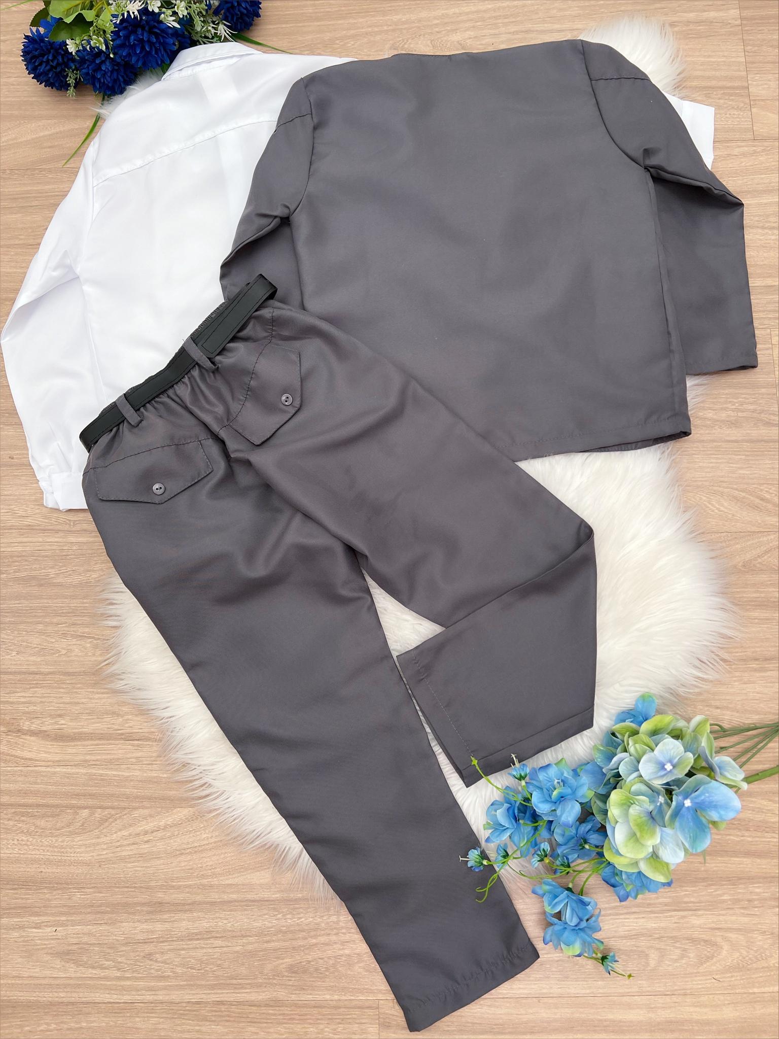 Terno Social Com Calça Cinza Camisa Branca Gravata