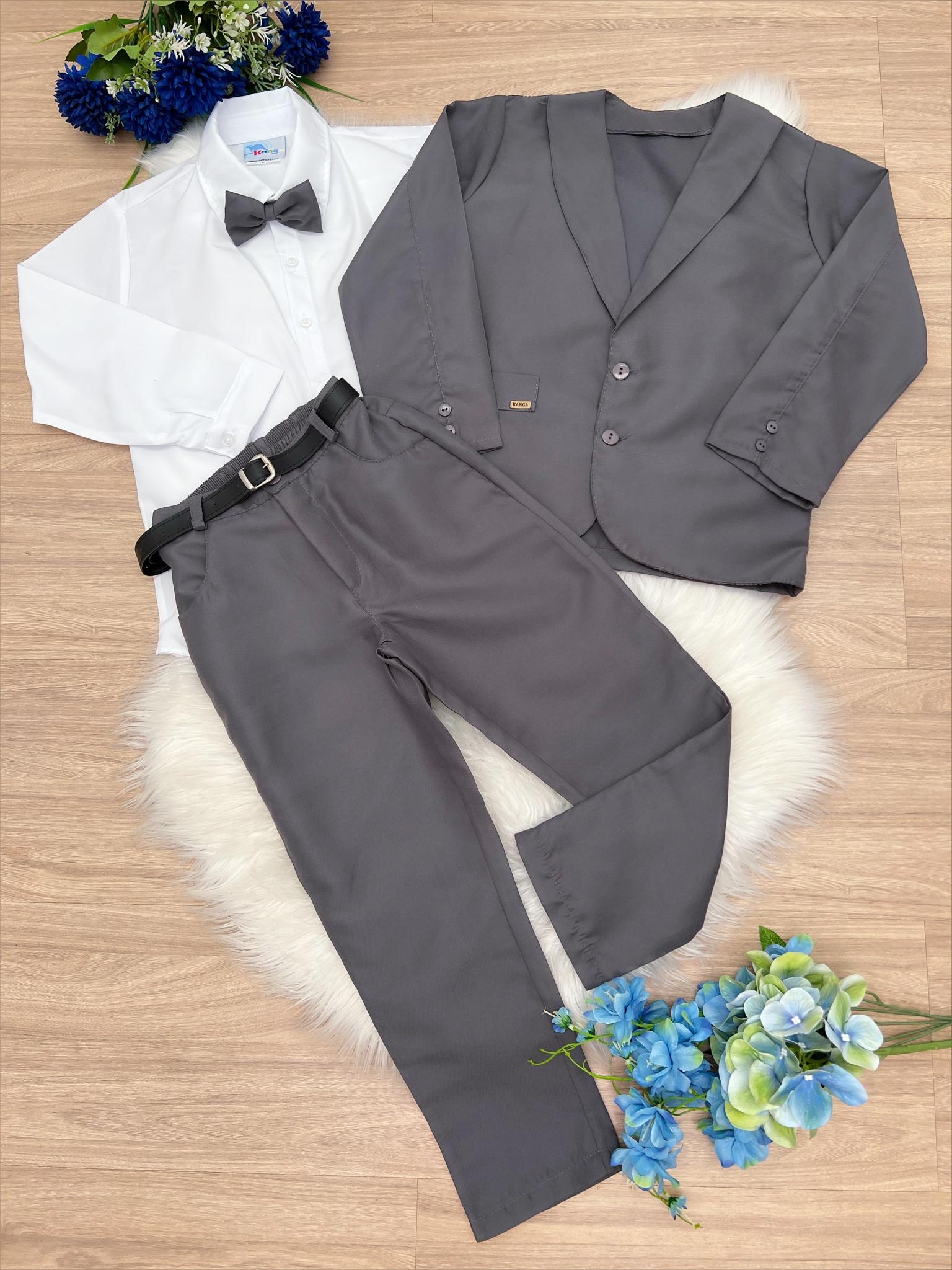 Terno Social Com Calça Cinza Camisa Branca Gravata