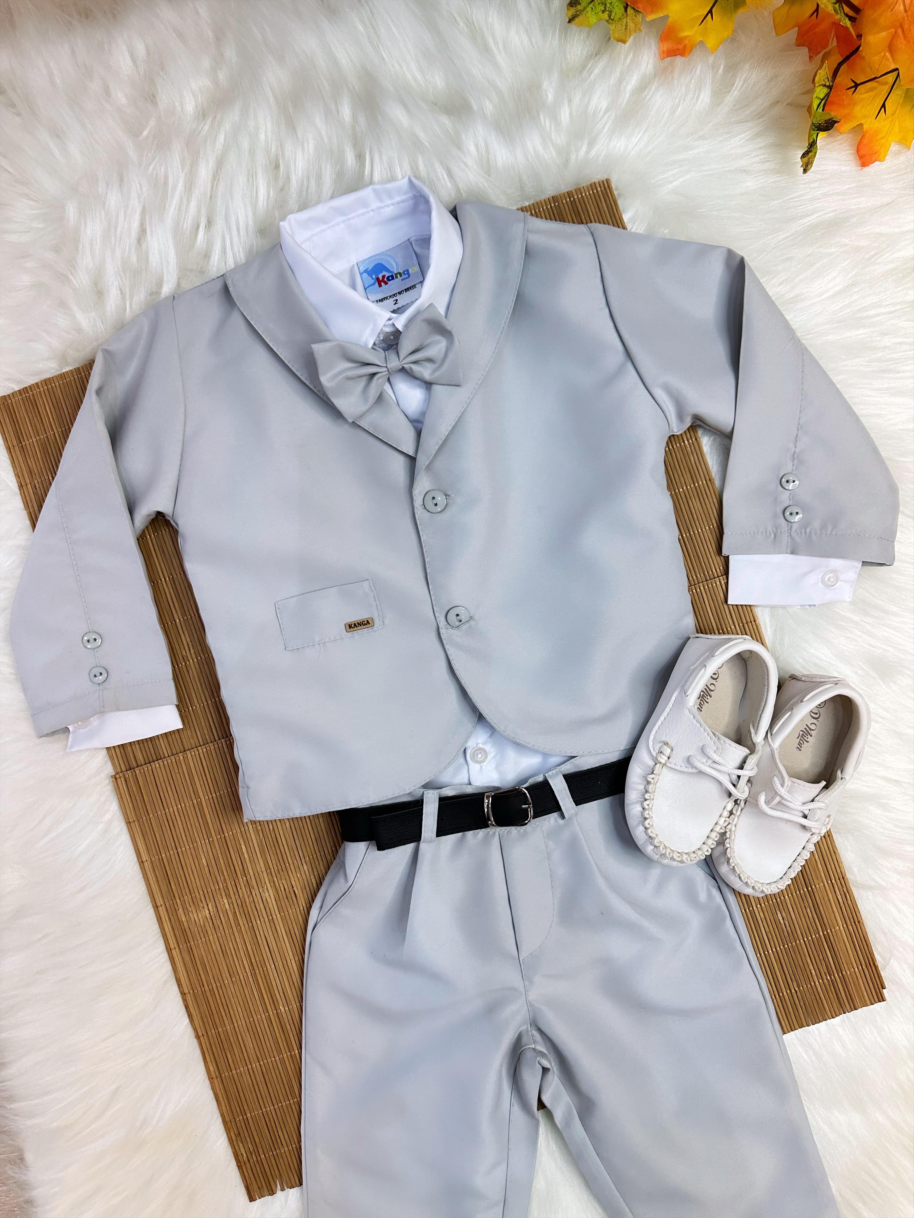 Terno Social Com Calça Gravata Cinza e Camisa Branca