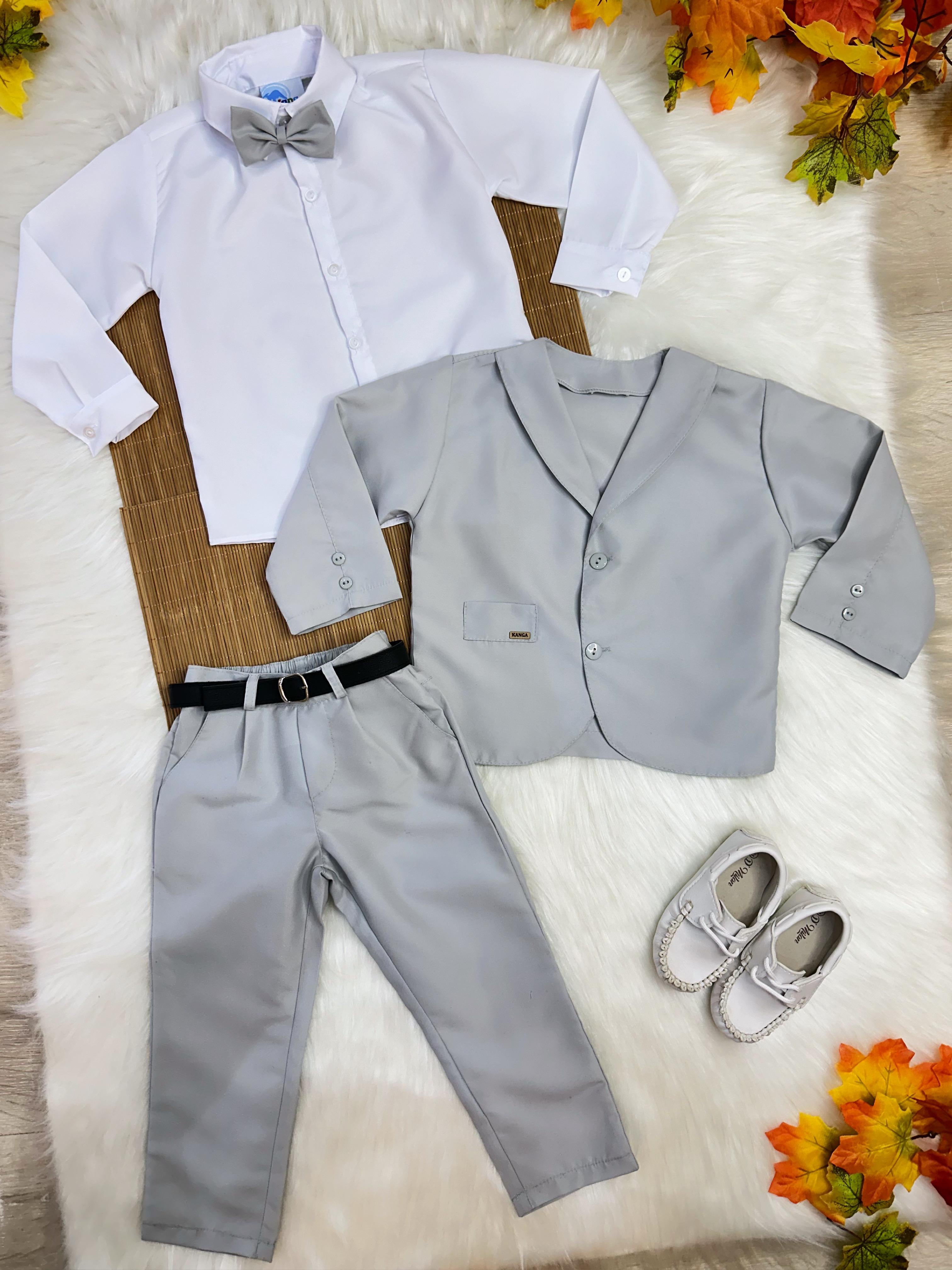 Terno Social Com Calça Gravata Cinza e Camisa Branca
