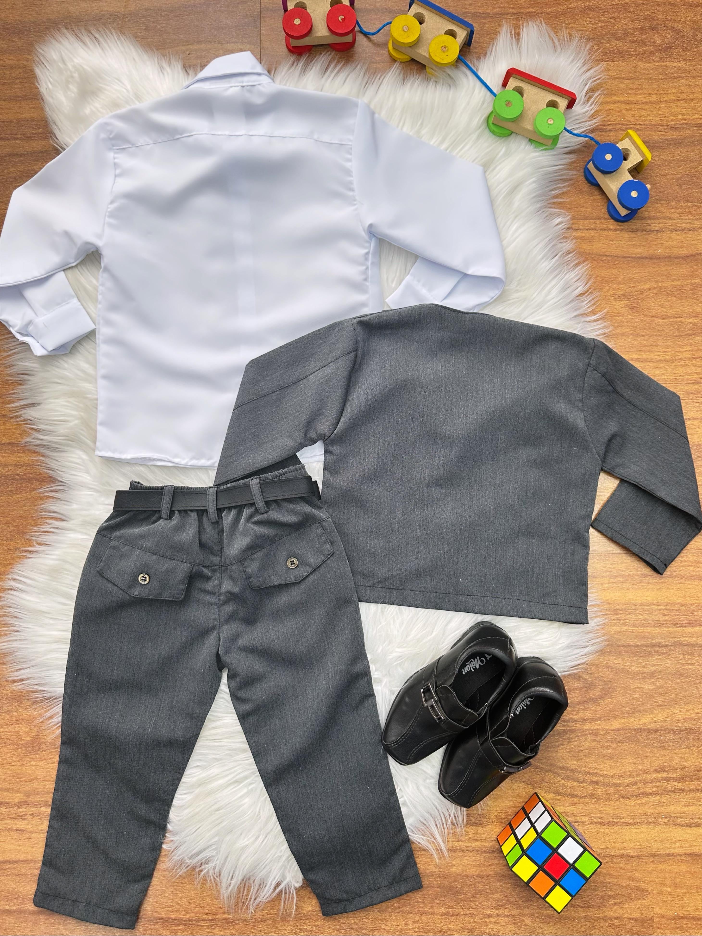 Terno Social Pajem Com Calça Gravata Grafite e Camisa Branca