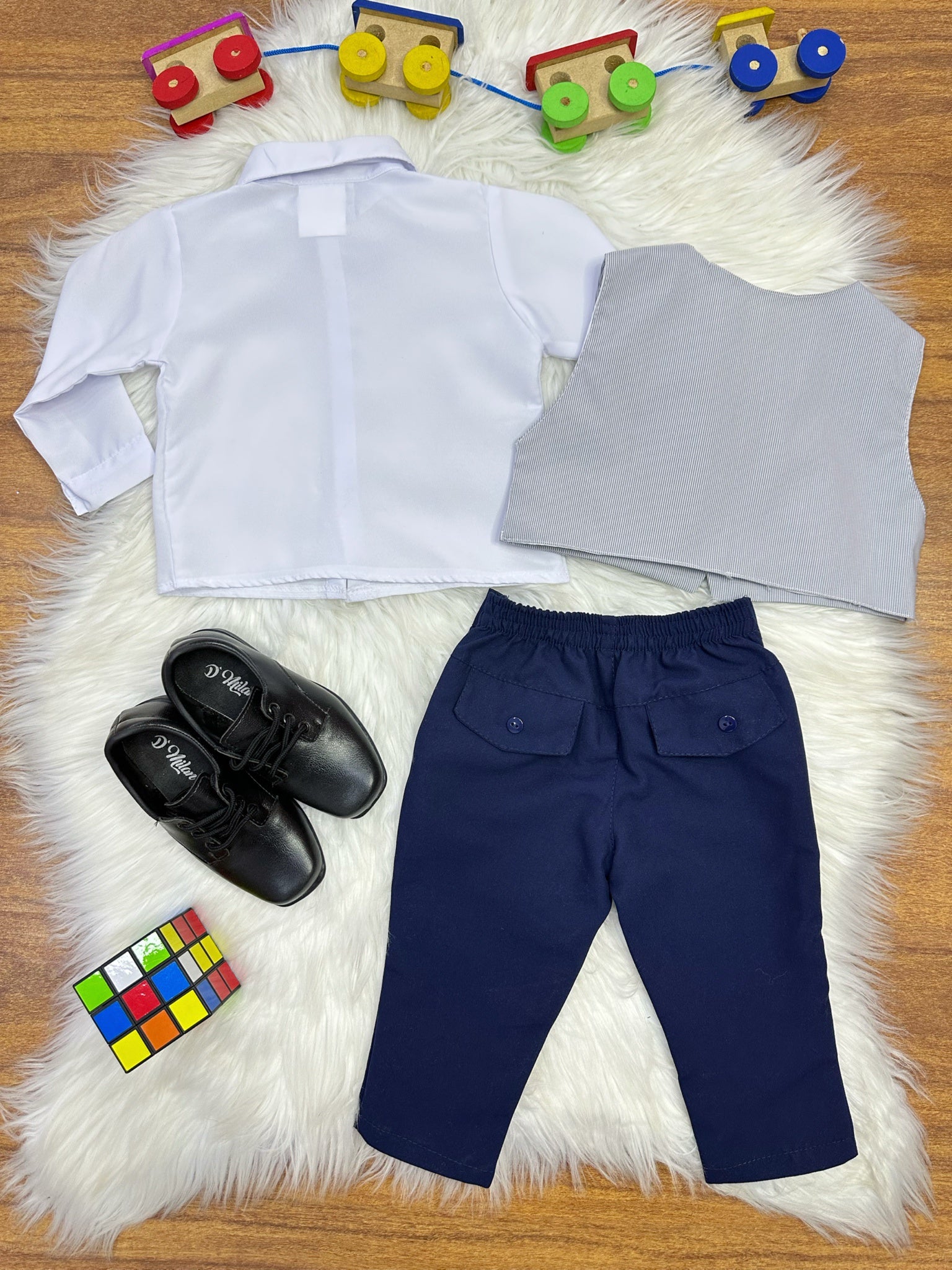 Conjunto Social Calça Colete Gravata Cinza e Camisa Branca