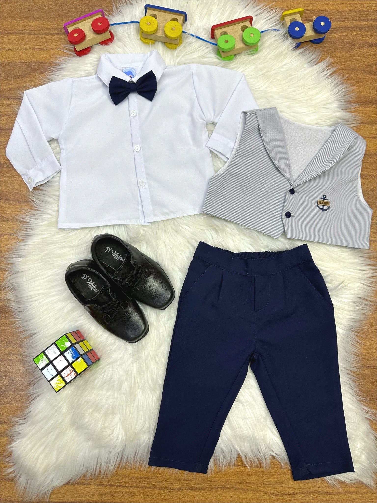 Conjunto Social Calça Colete Gravata Cinza e Camisa Branca