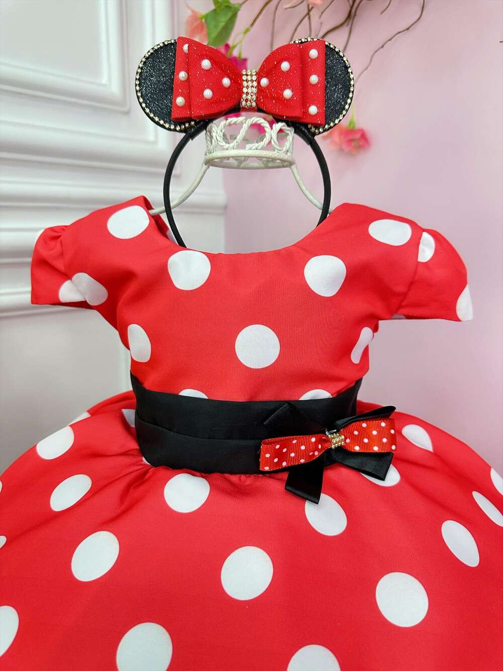 Vestido Infantil Minnie Vermelho C/ Bolinhas Brancas Festas