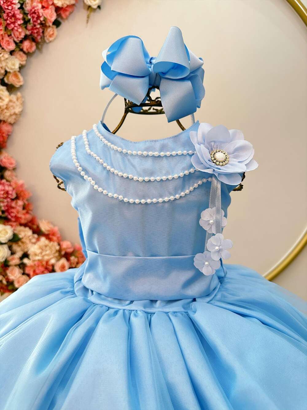 Vestido Infantil Azul Damas de Honra Casamentos C/ Broche