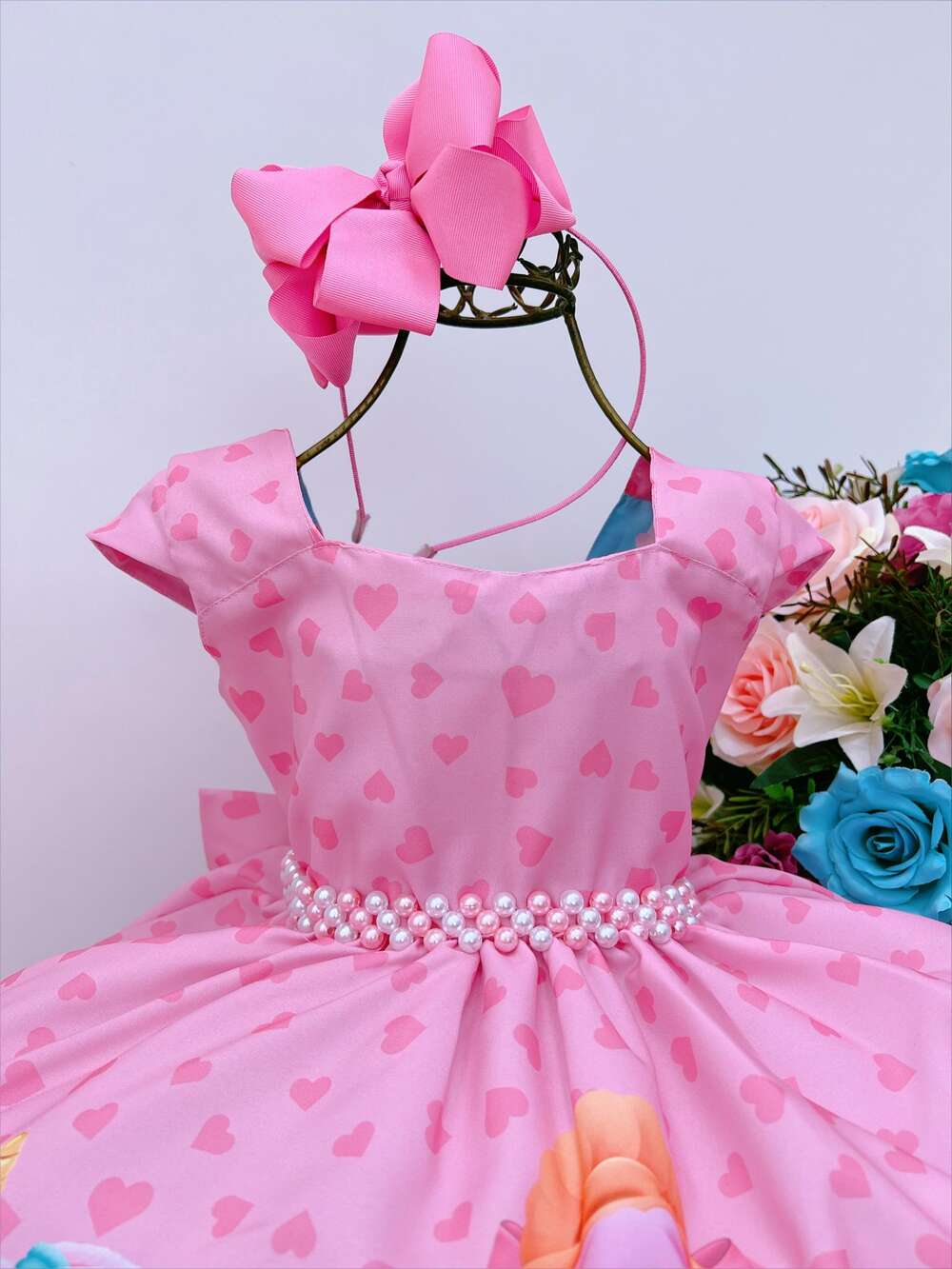 Vestido Infantil Rosa Lol Coração Cinto Pérolas S/ Máscara