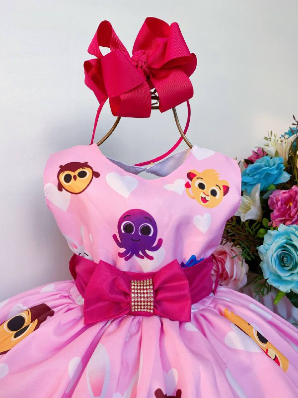 Vestido Infantil Bolofofos Rosa e Pink Luxo Festas