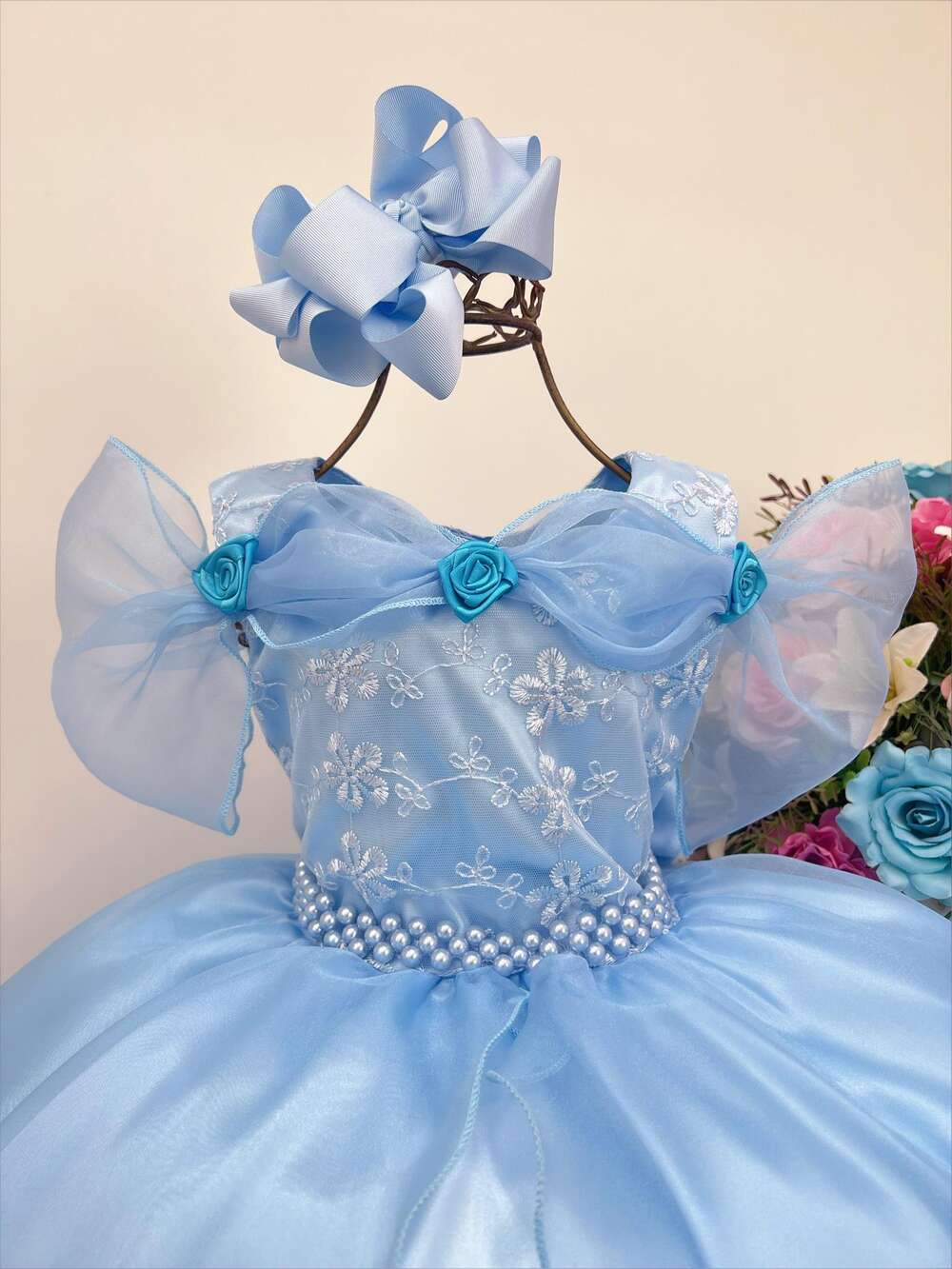 Vestido Infantil Frozen e Cinderela C/ Renda Cinto Pérolas