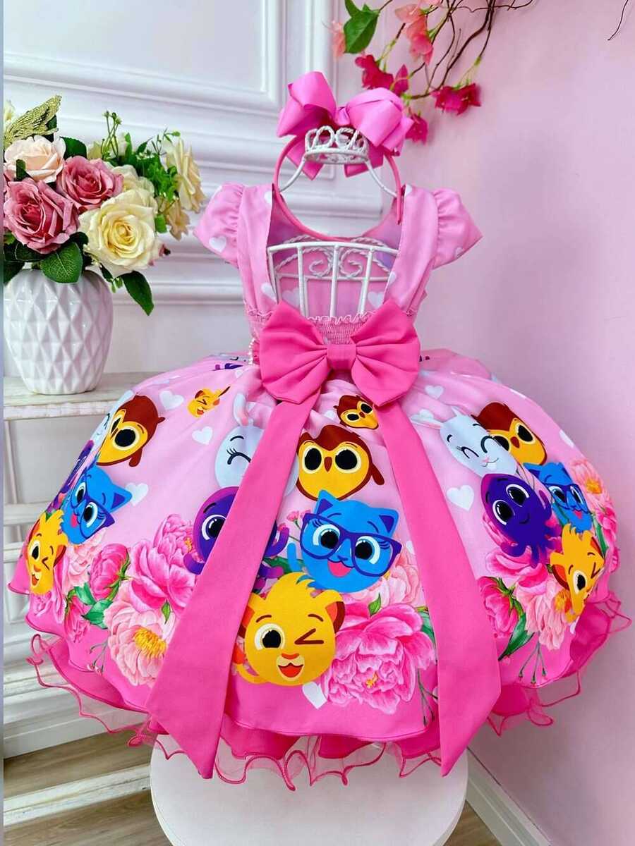 Vestido Infantil Bolofofos Rosa Flores Cinto Pérolas Luxo