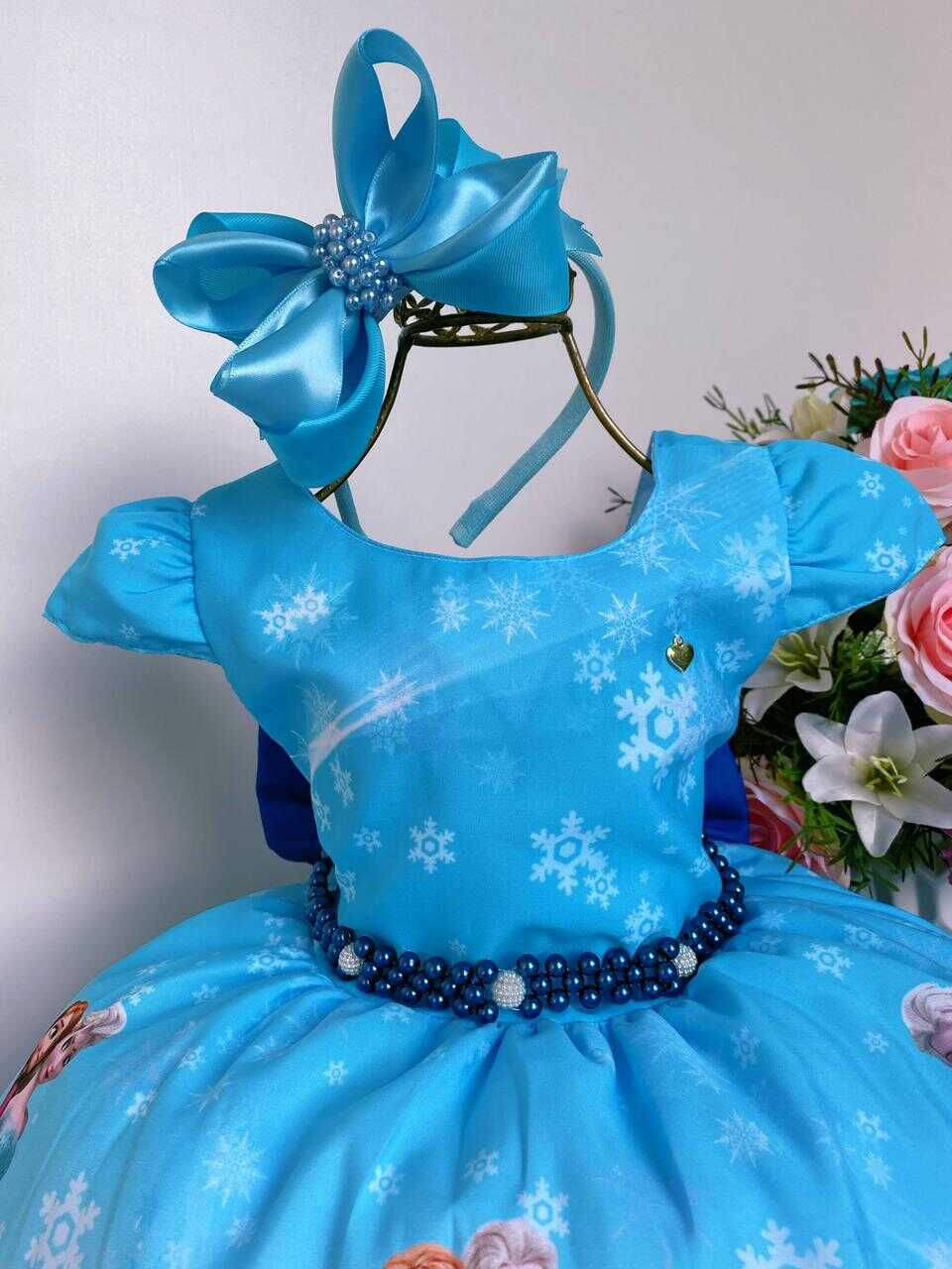 Vestido Infantil Frozen Princesa Gelo Olaf Luxo Pérolas