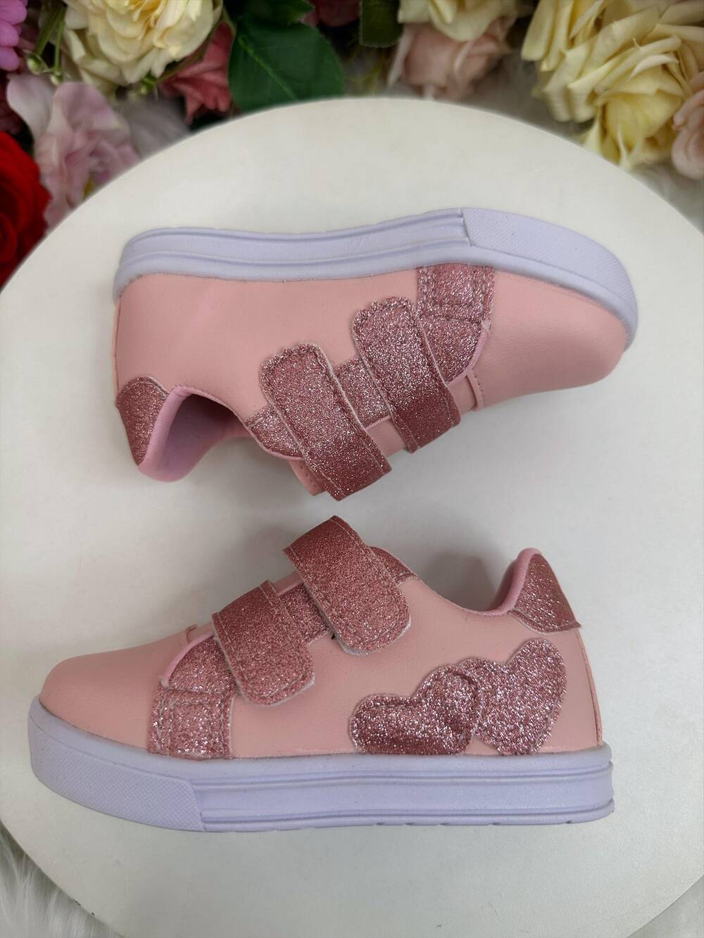 Tênis com Velcro Rosa Com Glitter Meninas