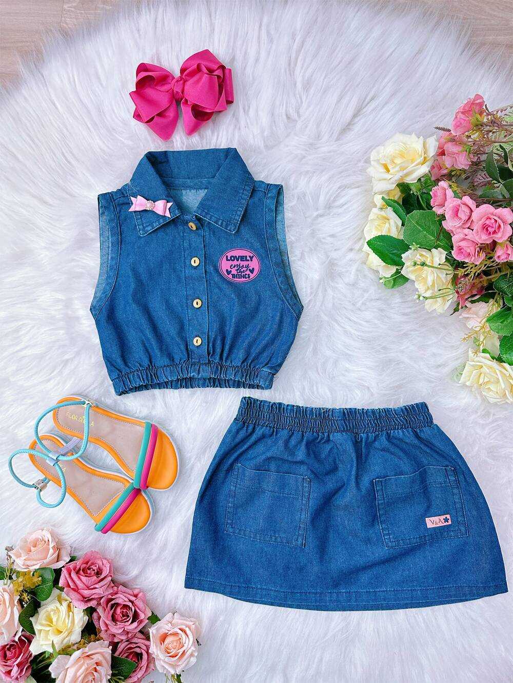 Conjunto Jeans Lovely Enjoy The Things C/ Broche Festas Luxo