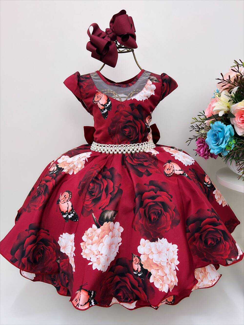 Vestido Infantil Marsala Dama De Honra Aniversário Casamento