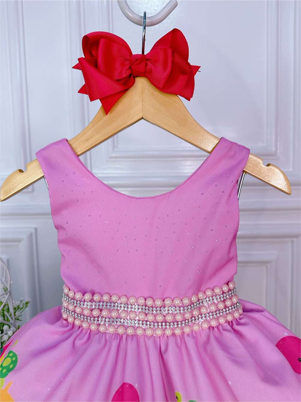 Vestido Infantil Baby Shark Cinto Pérolas e Strass Luxo