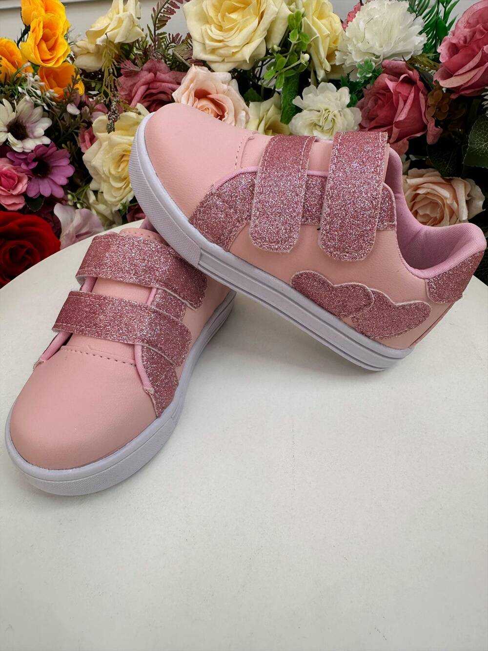 Tênis com Velcro Rosa Com Glitter Meninas