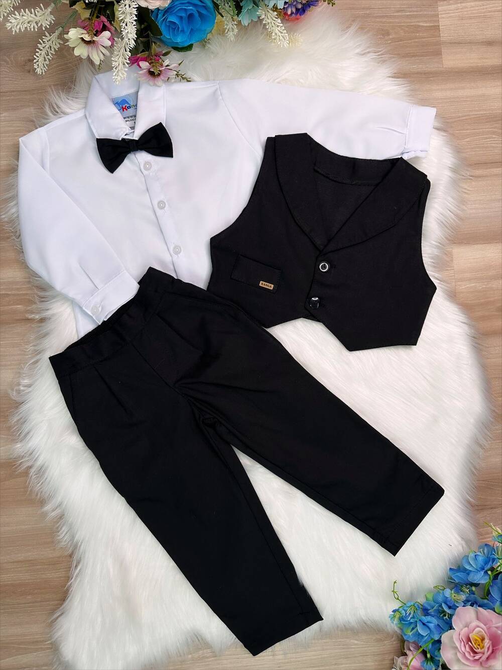 Conjunto Social Calça Camisa Colete e Gravata Preto