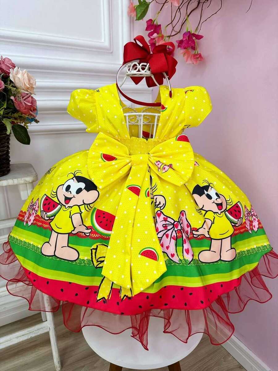 Vestido Infantil Magali Amarelo Laços Strass