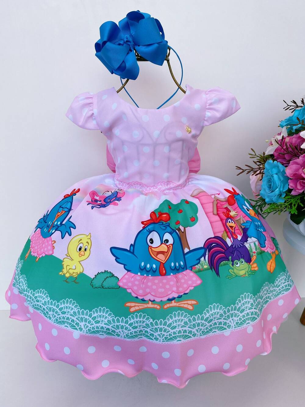 Vestido Infantil Galinha Pintadinha Rosa Luxo Festas