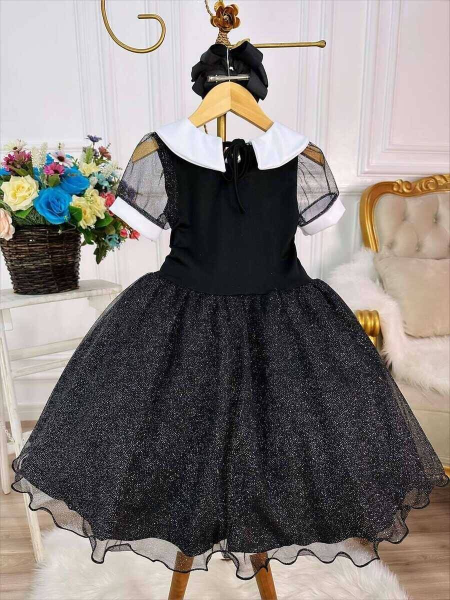 Vestido Infantil Wandinha C/ Glitter Princesas