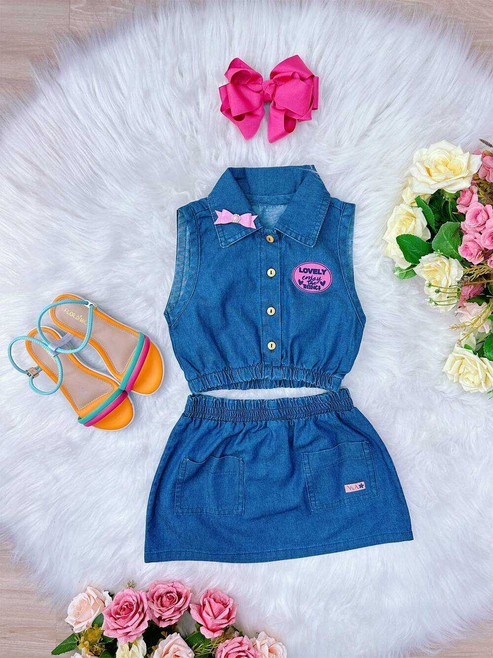 Conjunto Jeans Lovely Enjoy The Things C/ Broche Festas Luxo