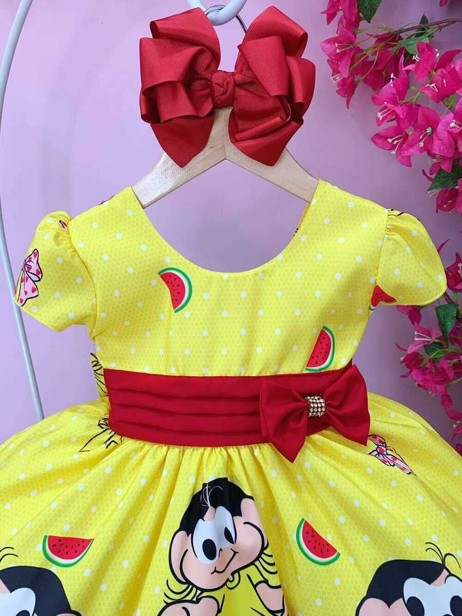 Vestido Infantil Magali Amarelo Laços Strass