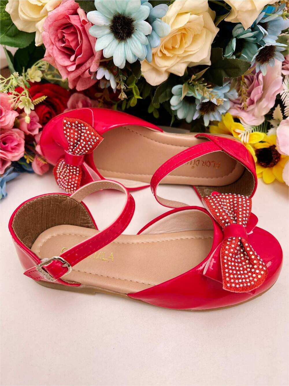 Sapatinho Vermelho Verniz Com Lacinho e Strass Luxo