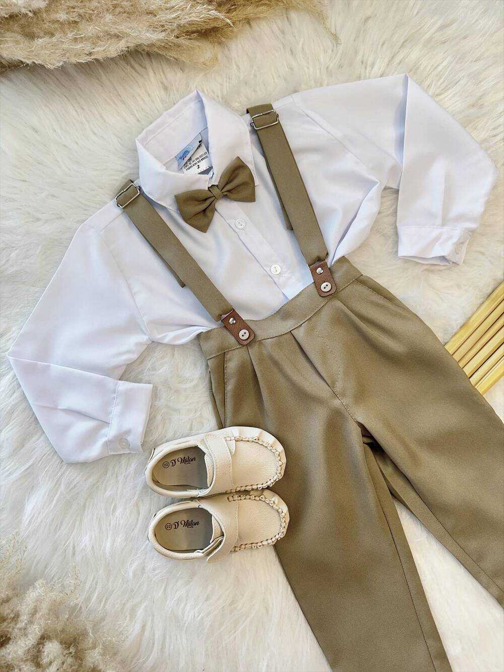 Conjunto Social Camisa Calça Gravata e Susp Cáqui