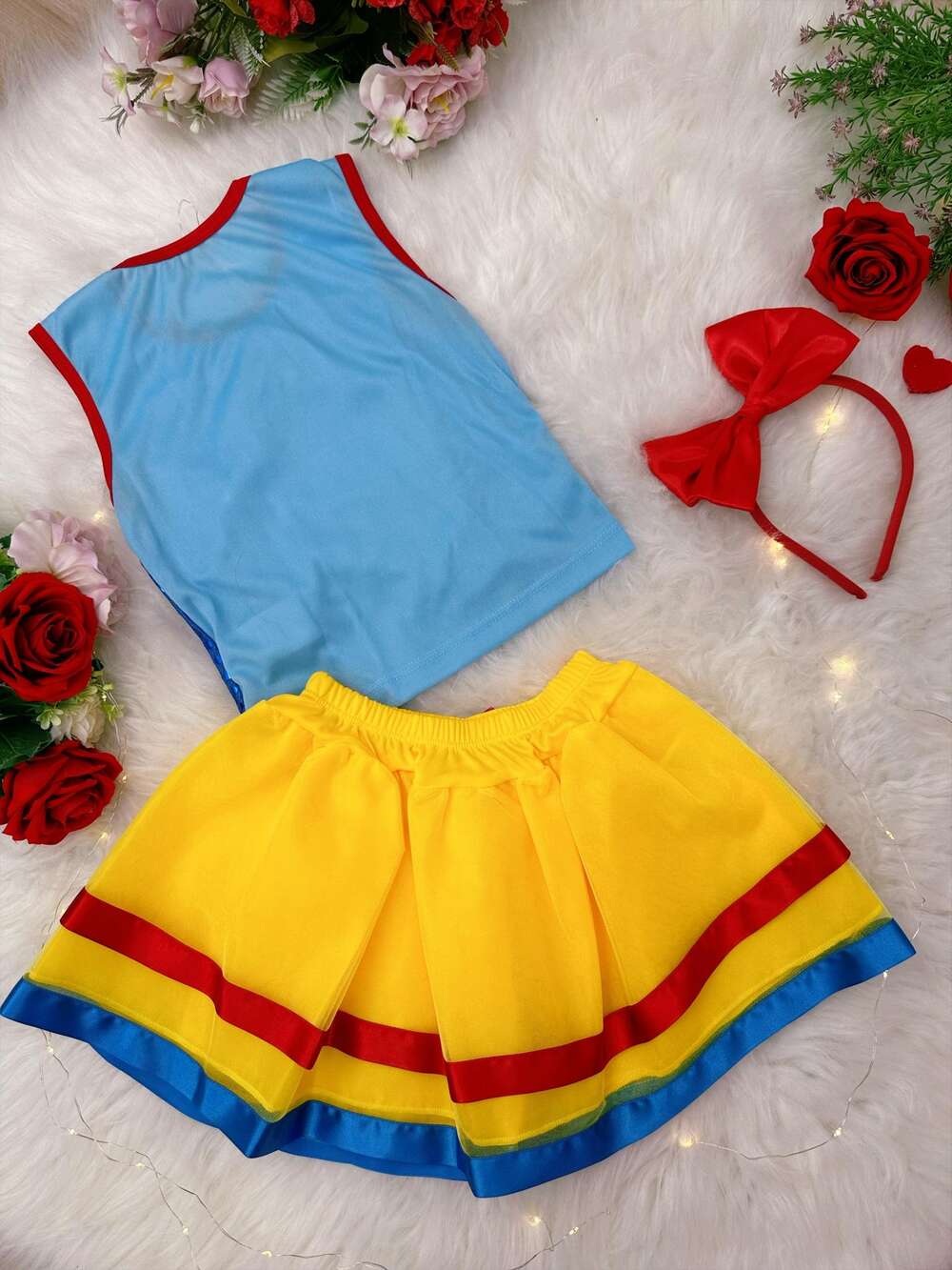 Fantasia Infantil Branca de Neve Blusa Saia Com Tiara