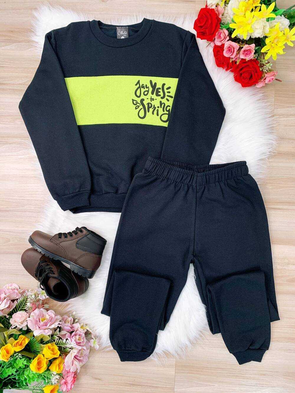 Conjunto de Moletom Blusa e Calça Preto Jay Yes to Spring